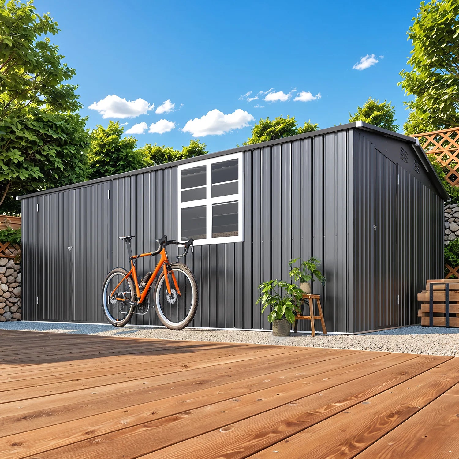AECOJOY 16' x 12' Outdoor Storage Shed, Large 12x16 Metal Sheds with Windows, Utility Tool Storage