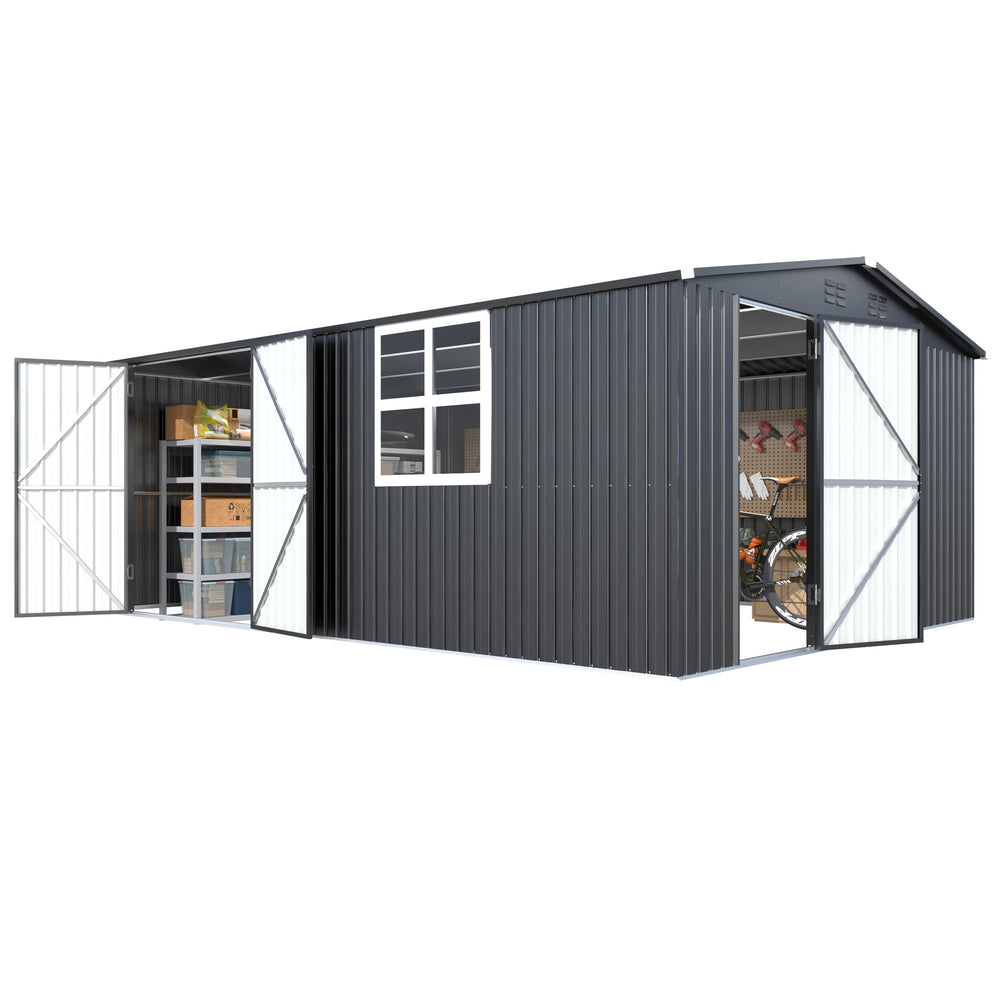 AECOJOY 16' x 12' Outdoor Storage Shed, Large 12x16 Metal Sheds with Windows, Utility Tool Storage