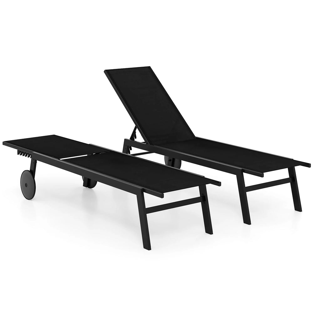Tangkula Lounge Chair Outdoor with Wheels, Patio Chaise Lounge with 6-Level Adjustable Backrest(2,Black)