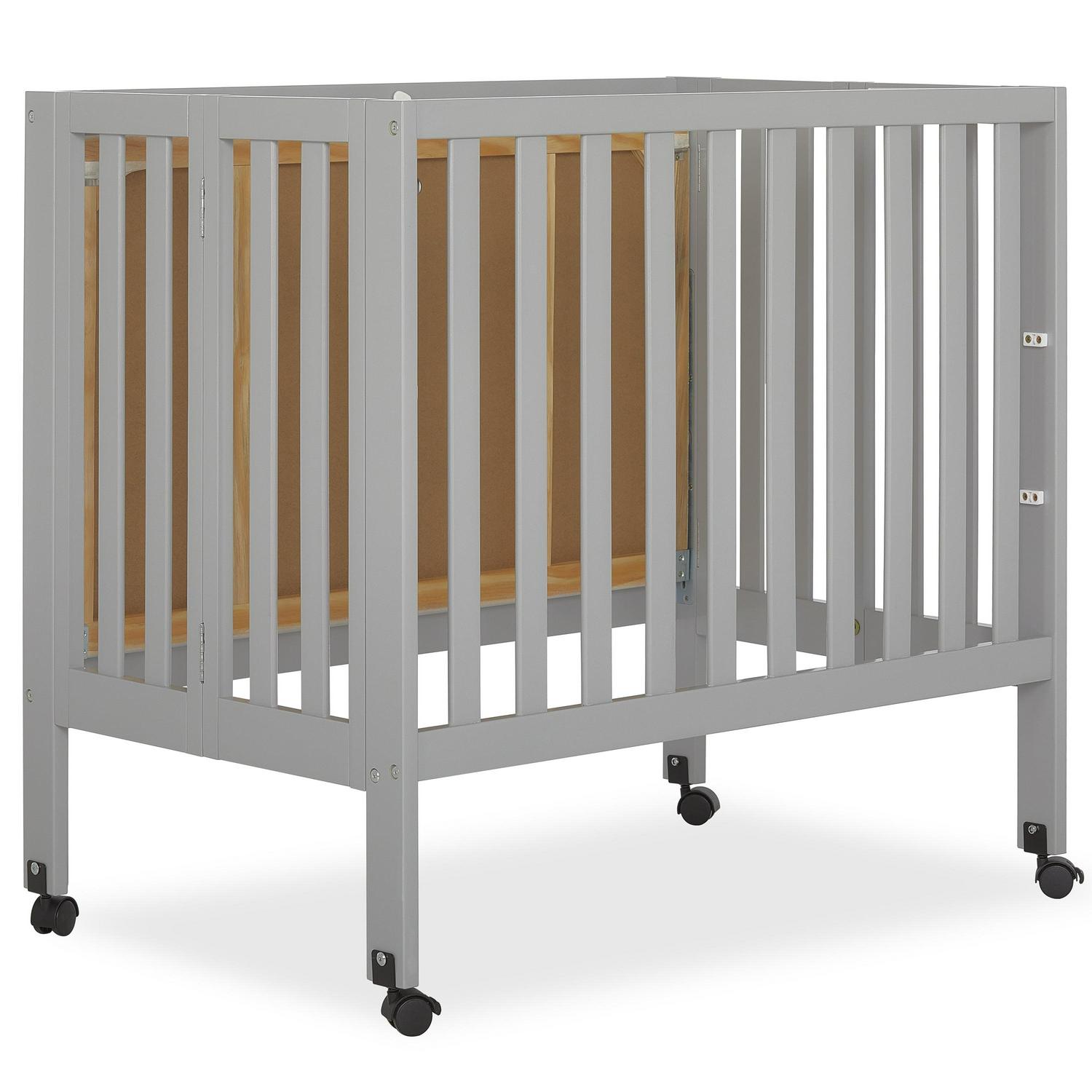Dream on Me Jett Non - Full Size Folding Crib I Removable Wheels I Modern Nursey I Adjustable Mattress Support I Patent Folding System I Included 2.5 Mattress in Pebble Gray