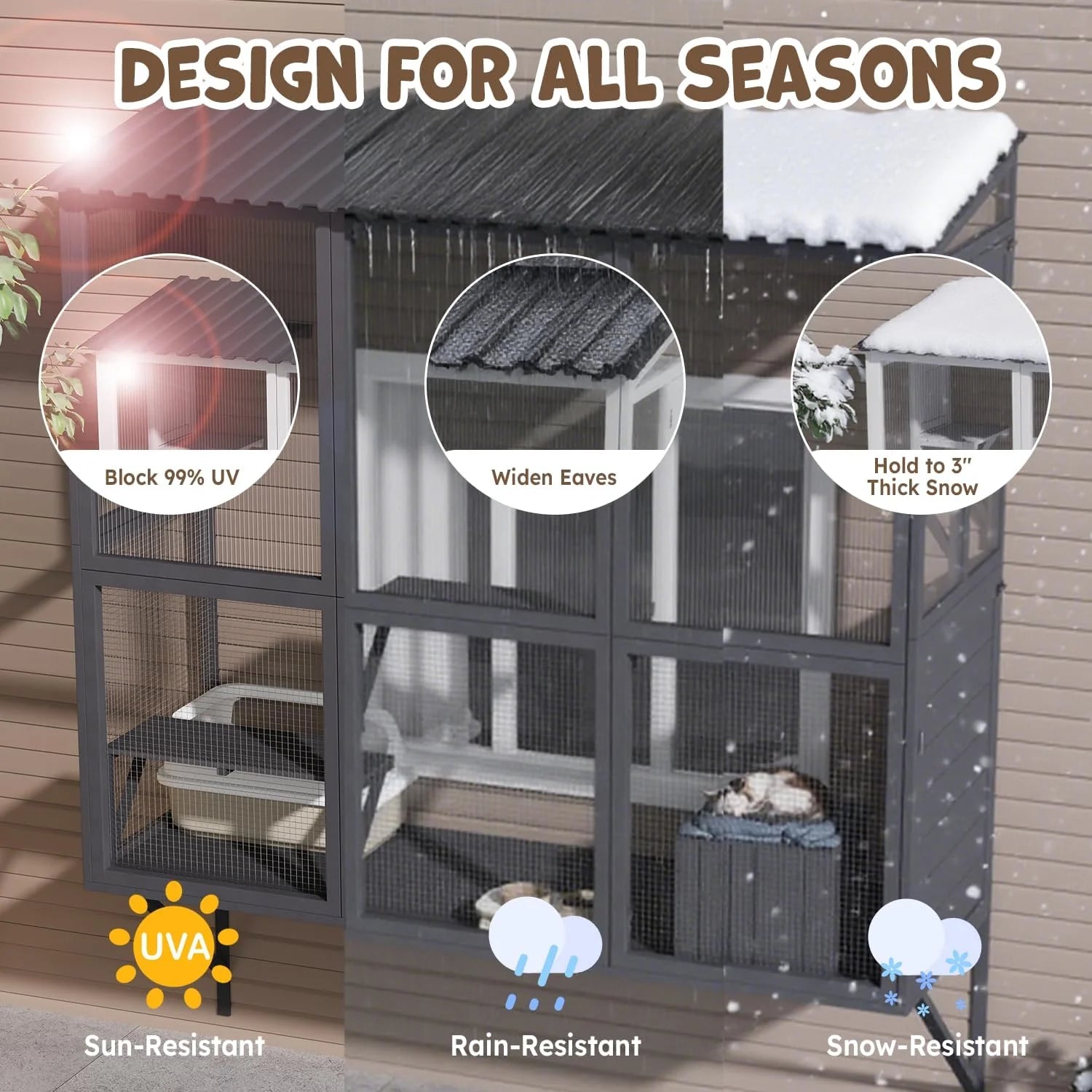 AECOJOY Catio Outdoor Cat Enclosure with Window Access, Large Window Catio Wood Cat House with 4 Platforms & 3 Doors