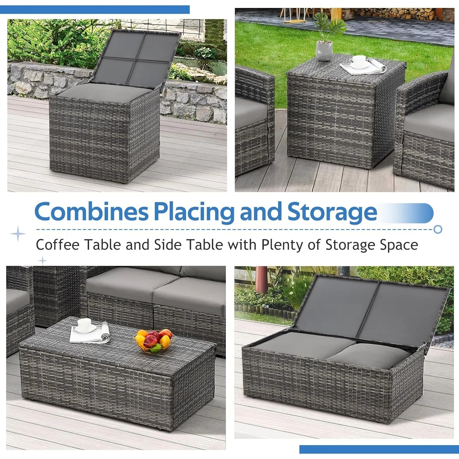 AECOJOY 7 PCS Outdoor Patio Furniture Sets with 2 Storage Boxes, Grey