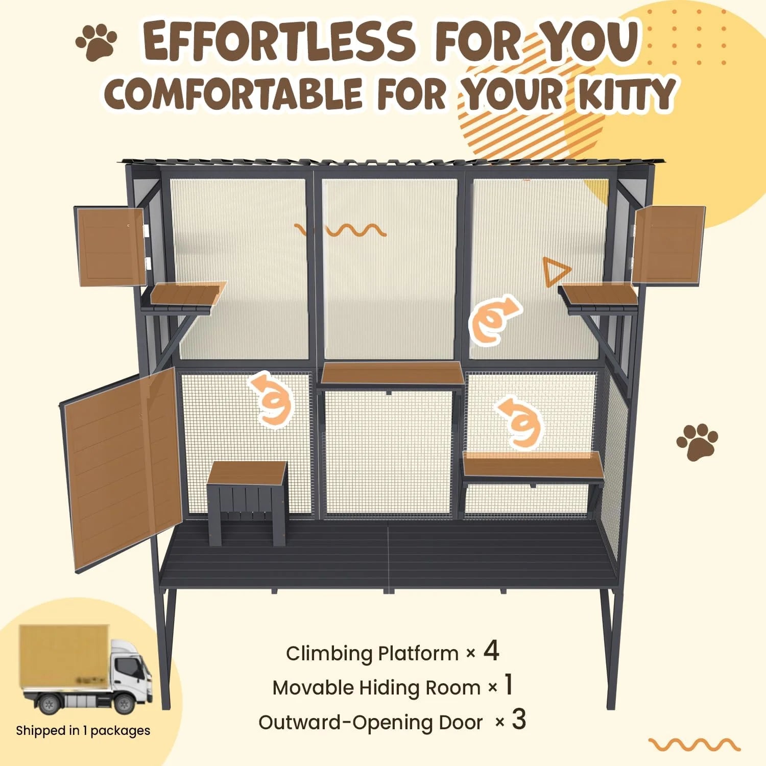 AECOJOY Catio Outdoor Cat Enclosure with Window Access, Large Window Catio Wood Cat House with 4 Platforms & 3 Doors