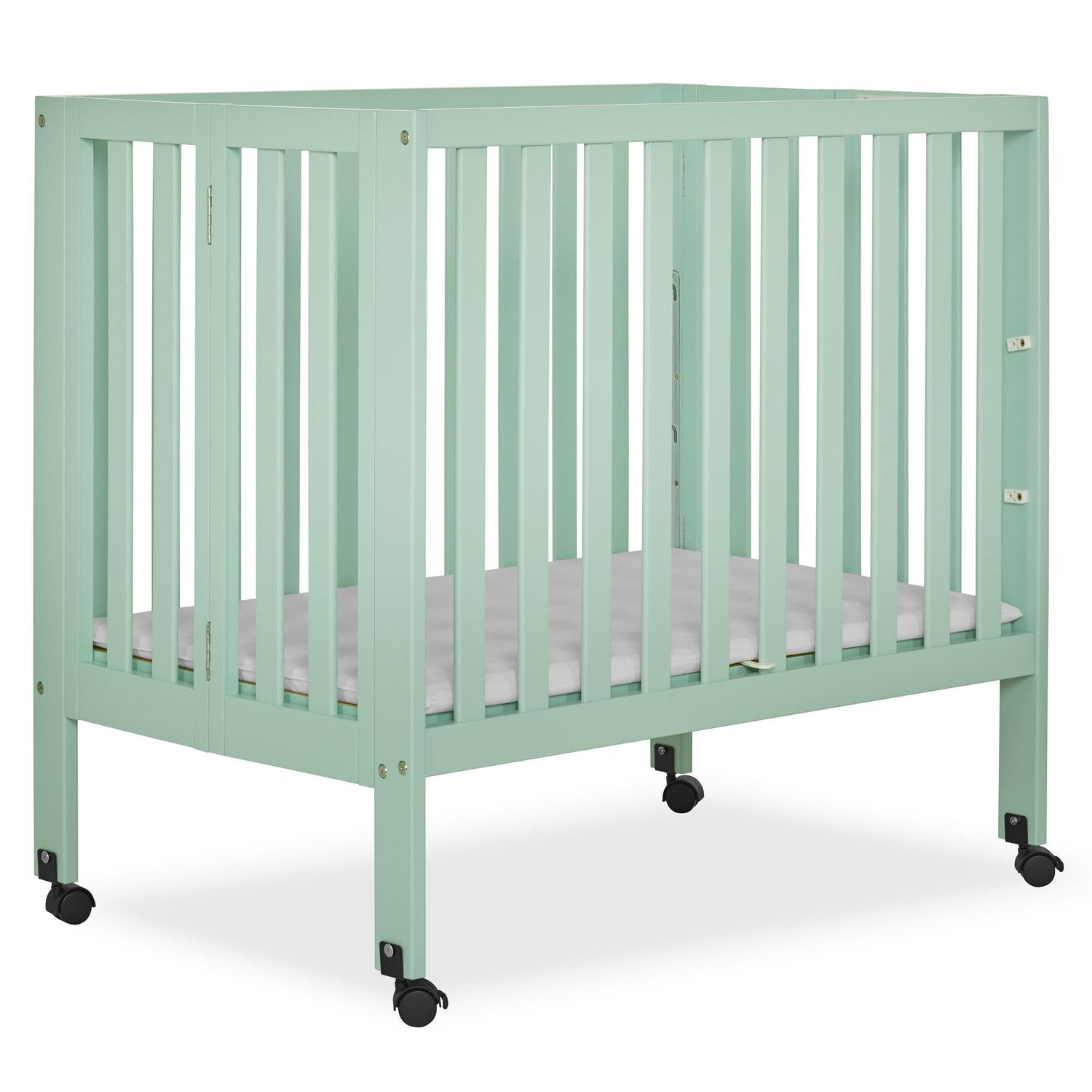 Dream on Me Jett Non - Full Size Folding Crib I Removable Wheels I Modern Nursey I Adjustable Mattress Support I Patent Folding System I Included 2.5 Mattress in Pebble Gray