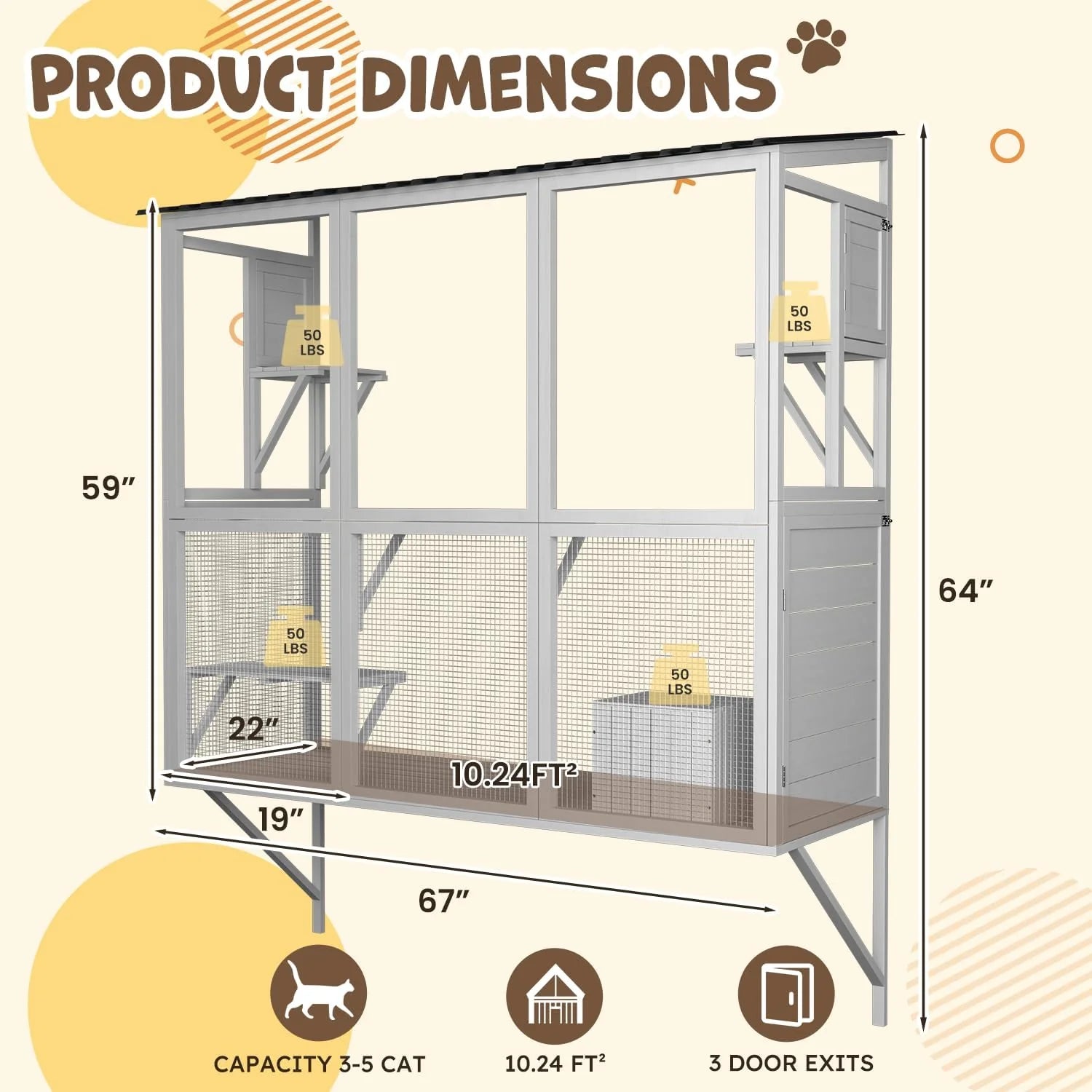 AECOJOY Catio Outdoor Cat Enclosure with Window Access, Large Window Catio Wood Cat House with 4 Platforms & 3 Doors