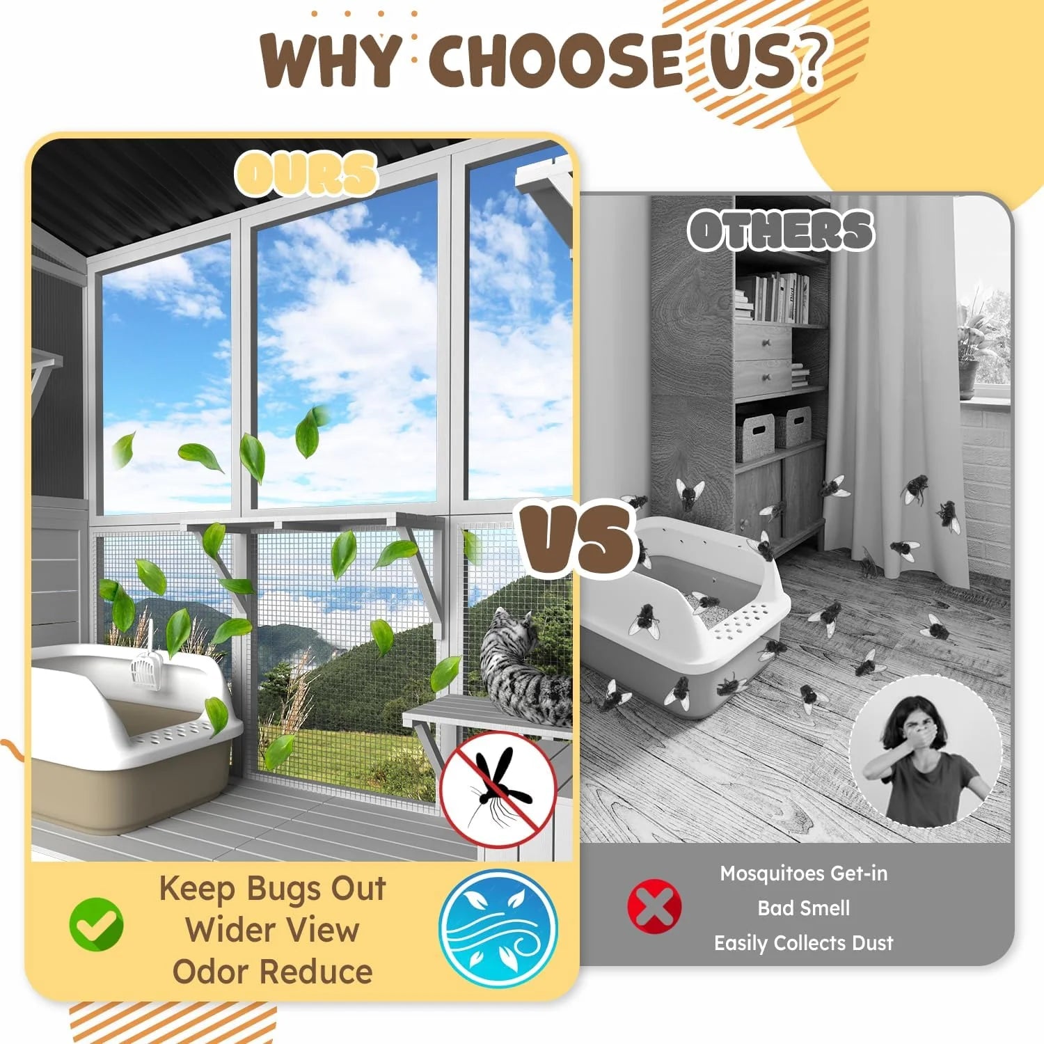 AECOJOY Catio Outdoor Cat Enclosure with Window Access, Large Window Catio Wood Cat House with 4 Platforms & 3 Doors