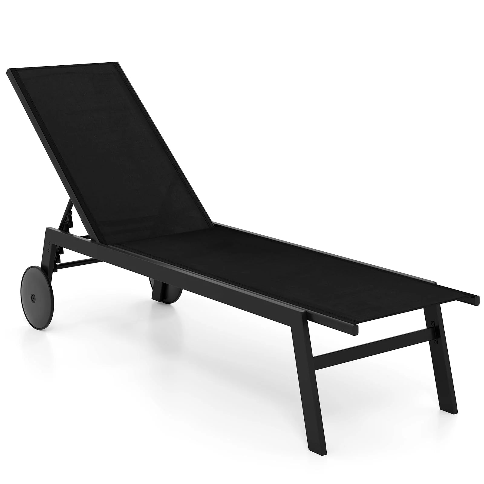 Tangkula Lounge Chair Outdoor with Wheels, Patio Chaise Lounge with 6-Level Adjustable Backrest(2,Black)