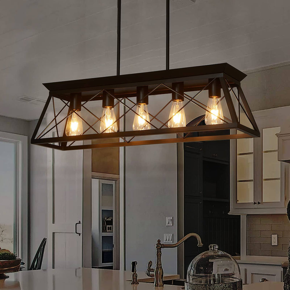 fabulis Farmhouse Linear Chandelier 5 Light Retro Metal Black D39-080-05-LP