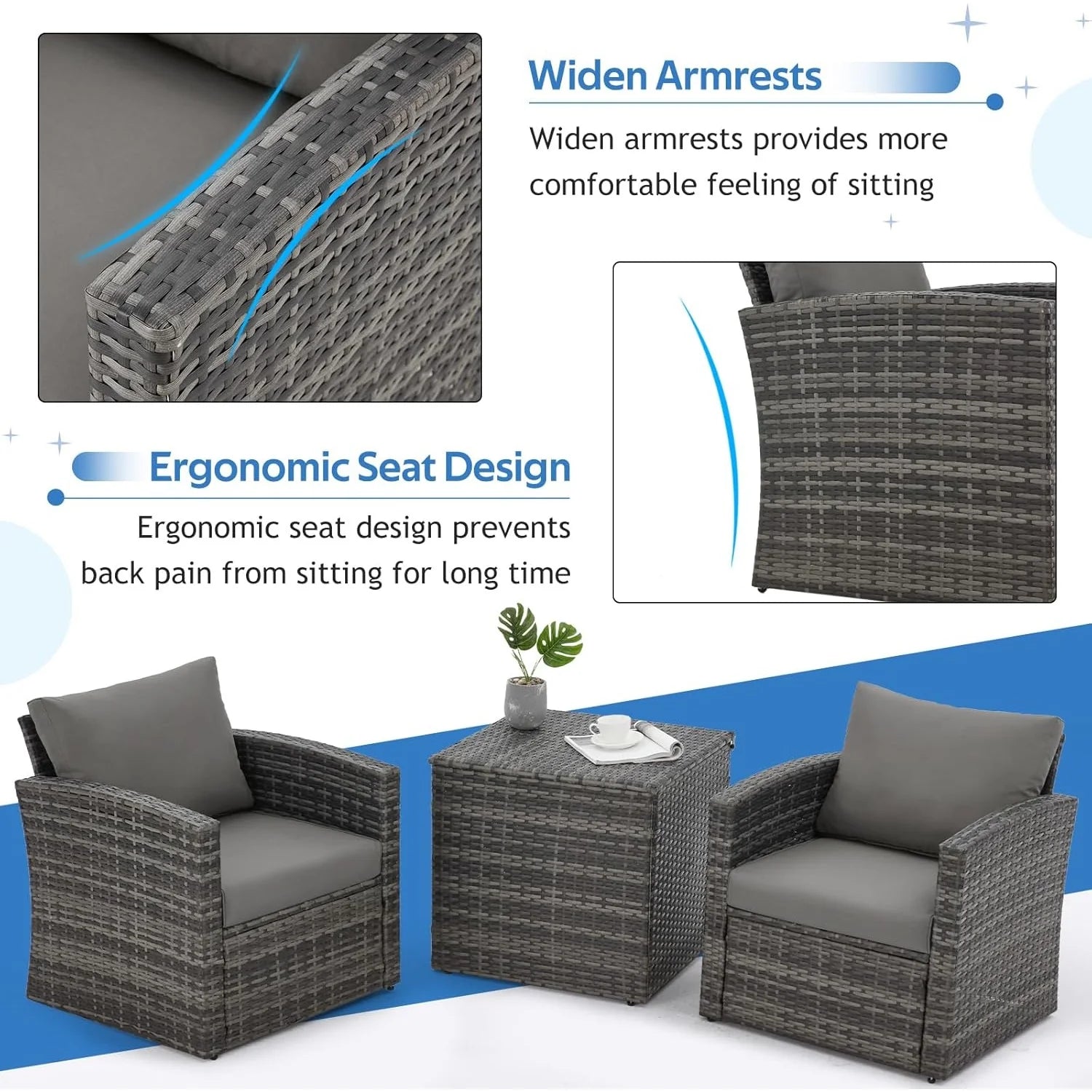 AECOJOY 7 PCS Outdoor Patio Furniture Sets with 2 Storage Boxes, Grey
