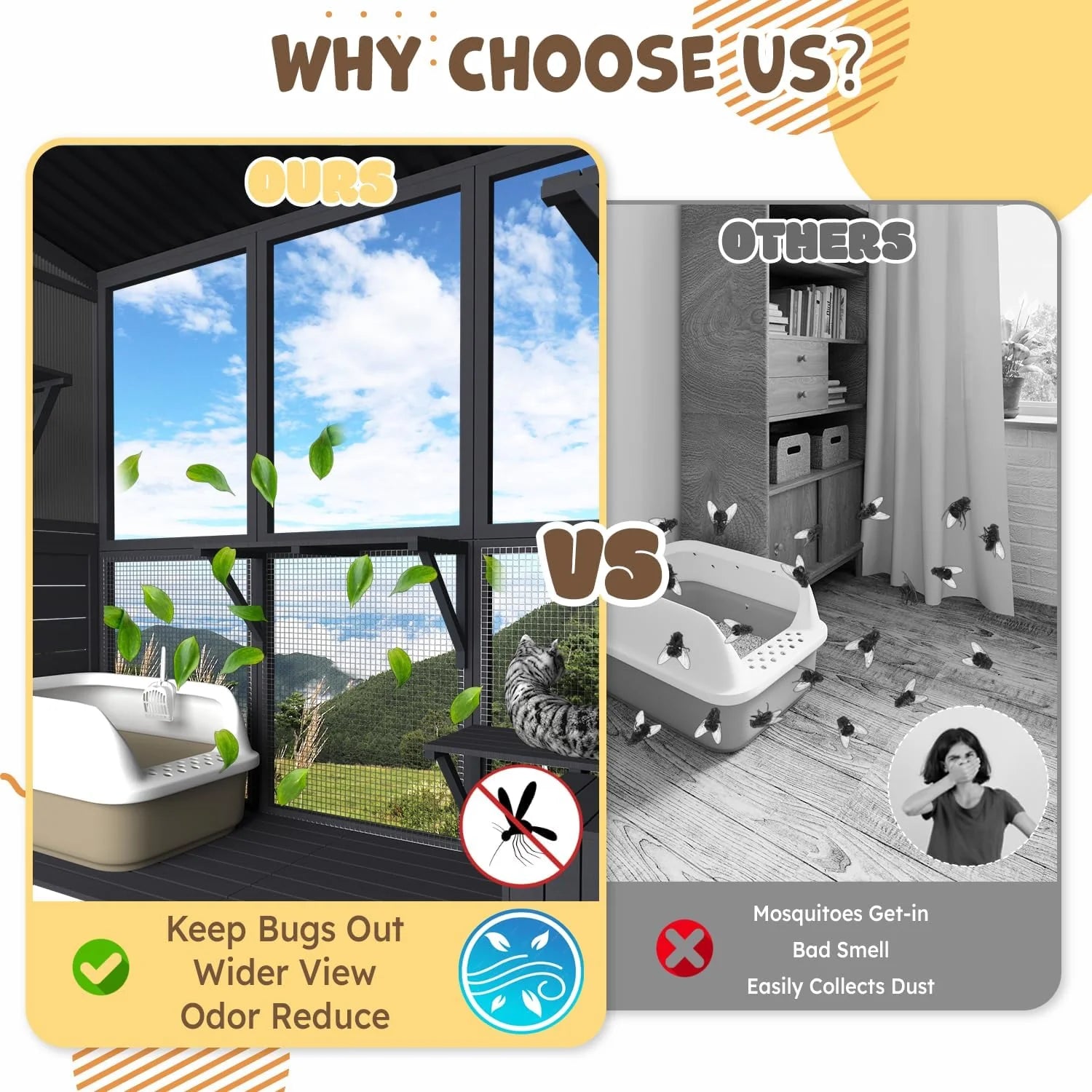 AECOJOY Catio Outdoor Cat Enclosure with Window Access, Large Window Catio Wood Cat House with 4 Platforms & 3 Doors