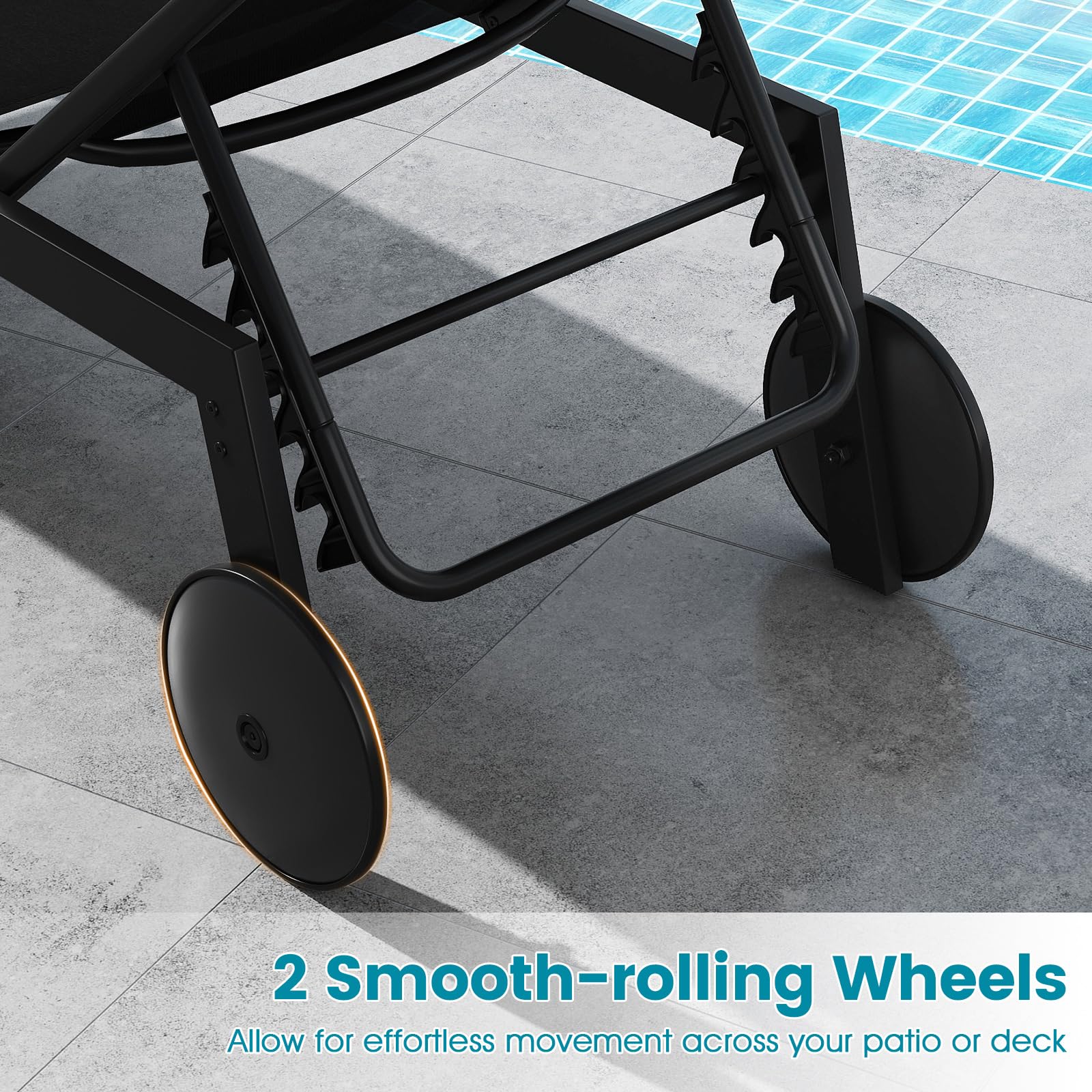Tangkula Lounge Chair Outdoor with Wheels, Patio Chaise Lounge with 6-Level Adjustable Backrest(2,Black)