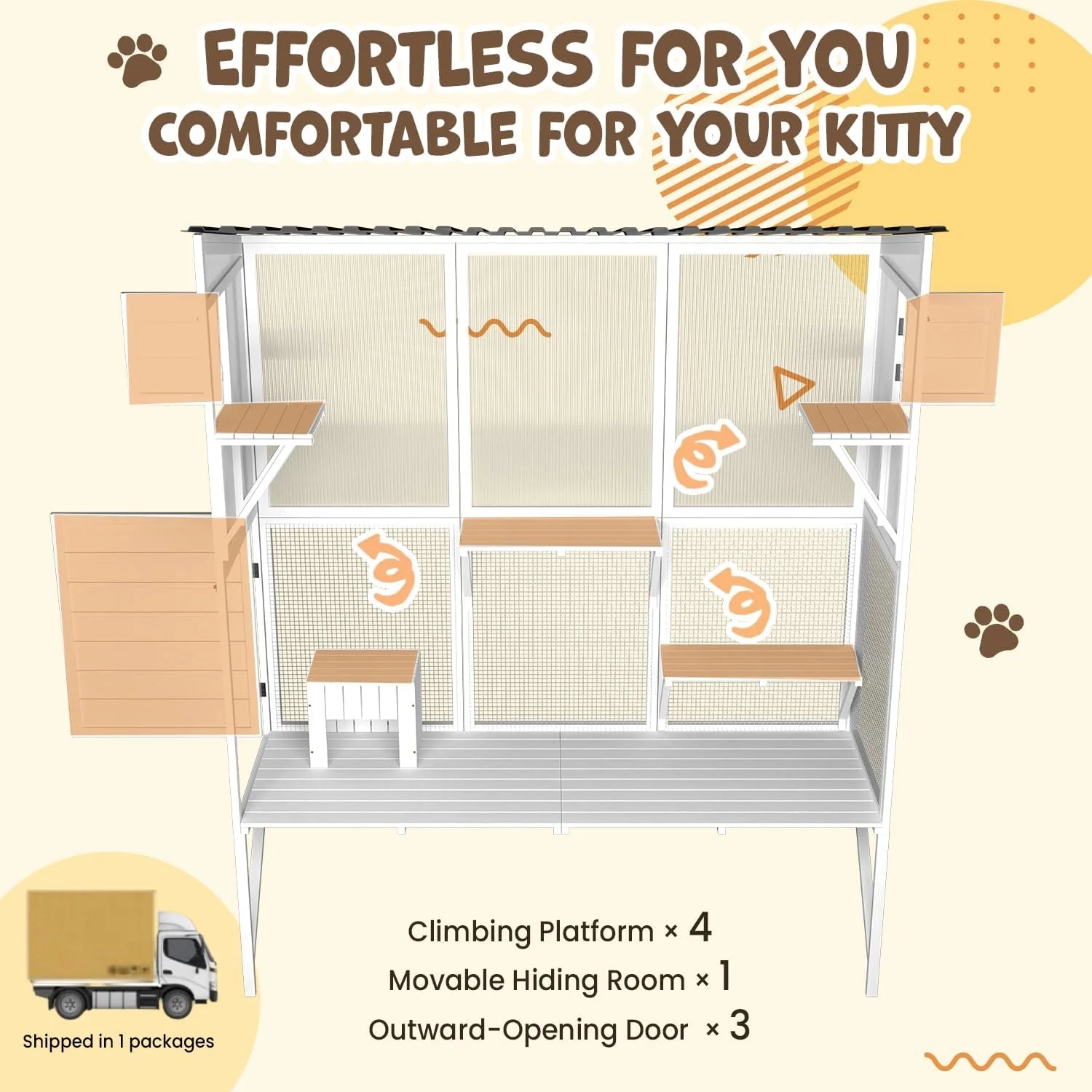 AECOJOY Catio Outdoor Cat Enclosure with Window Access, Large Window Catio Wood Cat House with 4 Platforms & 3 Doors